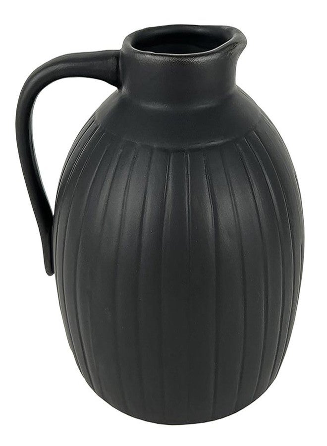 47th & Main Ceramic Vase Modern Pitcher-Style Vases with Handle, 4.5" Tall, Black - Image 1